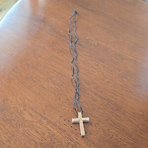 Wooden Cross Pendant Necklace Black Cord Jewelry Unisex Crucifix cross Jesus